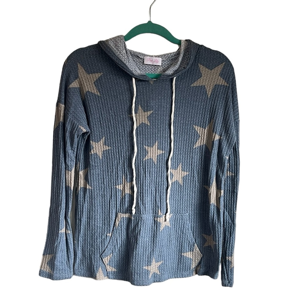 Pink Lily Stars Waffle Knit Hooded Pullover